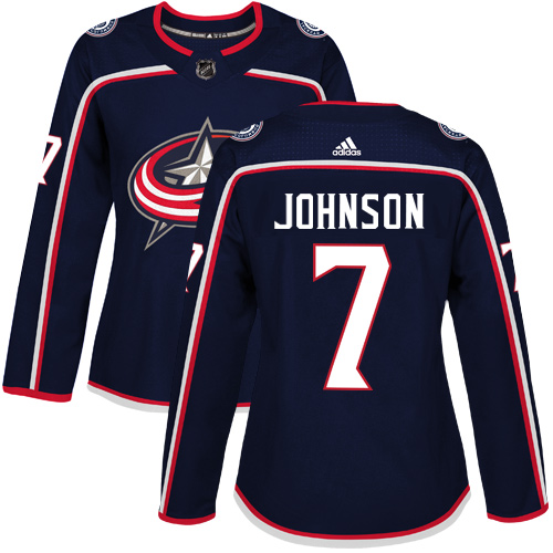 Adidas Blue Jackets #7 Jack Johnson Navy Blue Home Authentic Women's Stitched NHL Jersey